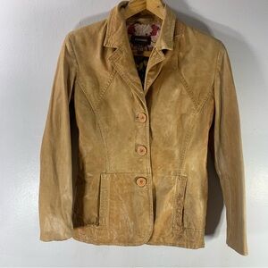 90s distressed tan light leather cowboy style jacket